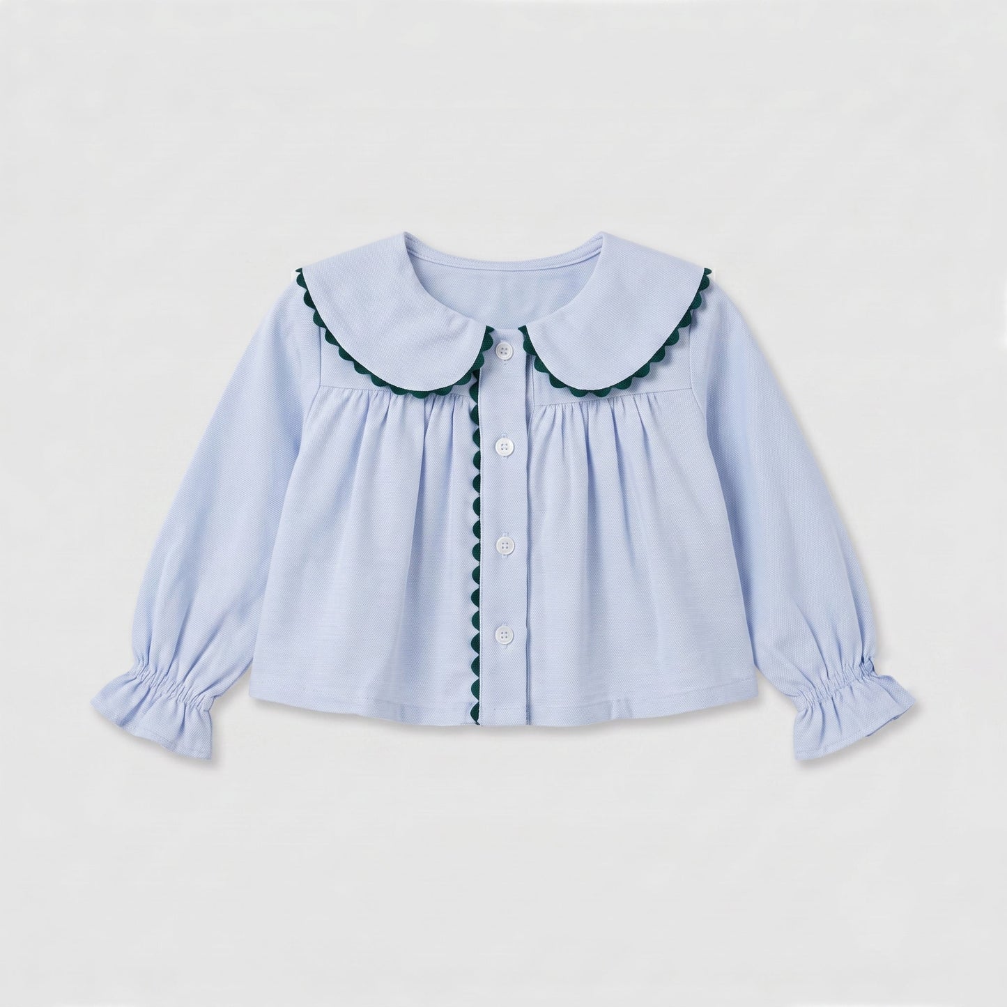 Blusa Peter Pan celeste y verde