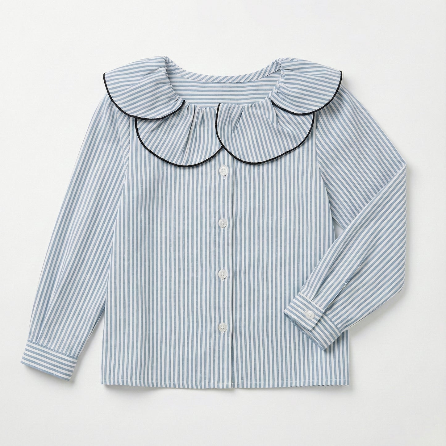 Blusa cuello flor rayas azules