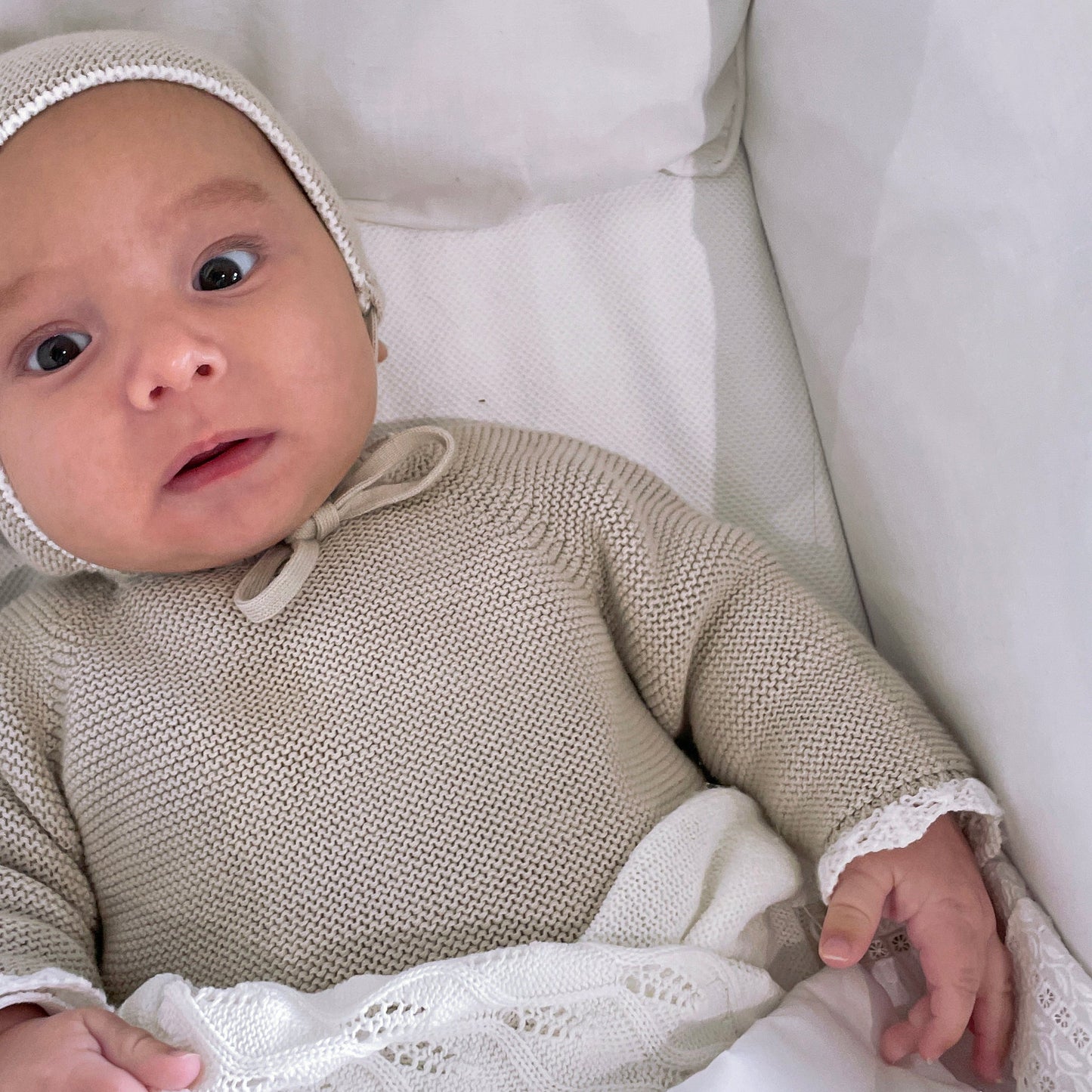 Jersey bebé algodón gris perla/blanco