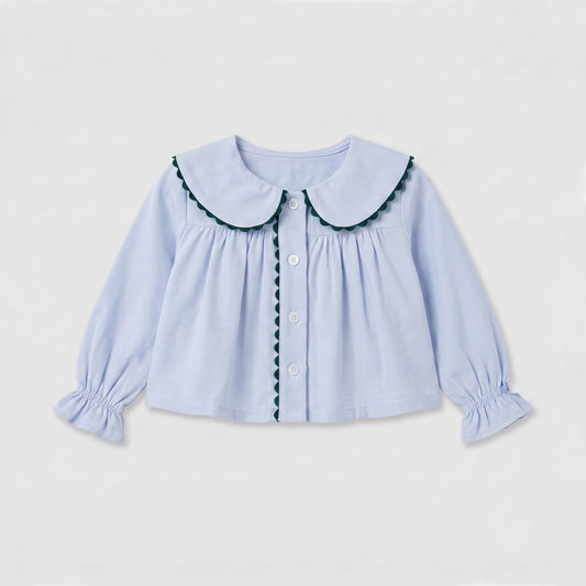 Blusa Peter Pan celeste y verde