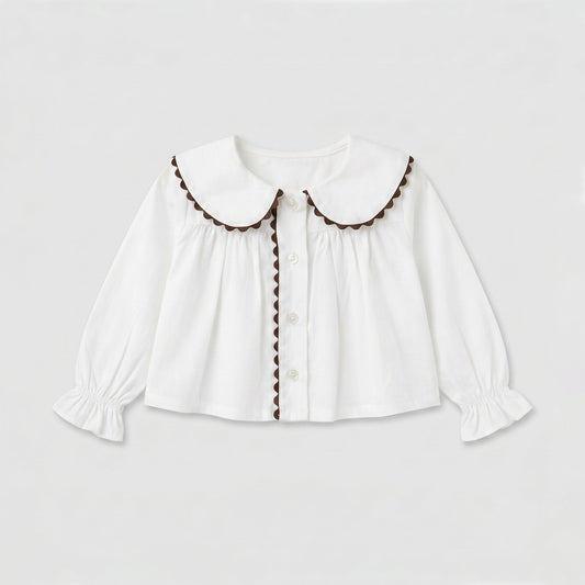 Blusa Peter Pan blanca y chocolate