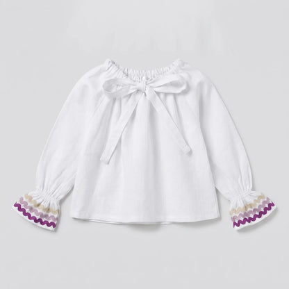 Blusa lazada blanca con detalle lila