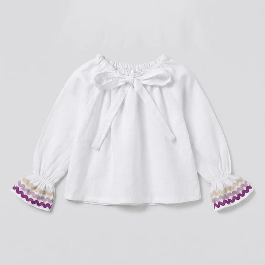 Blusa lazada blanca con detalle lila