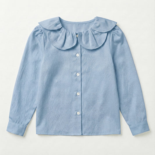 Blusa cuello flor azul