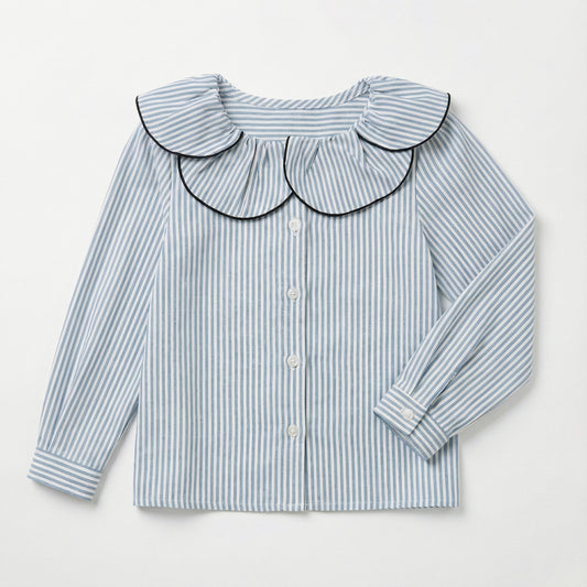 Blusa cuello flor rayas azules