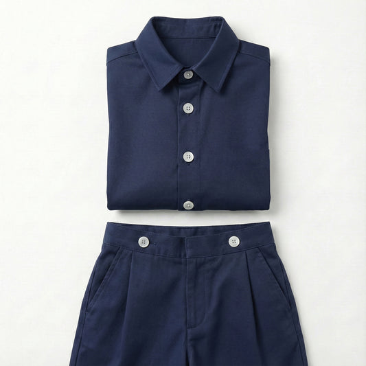 Conjunto pantalón pinzas + sobrecamisa marino