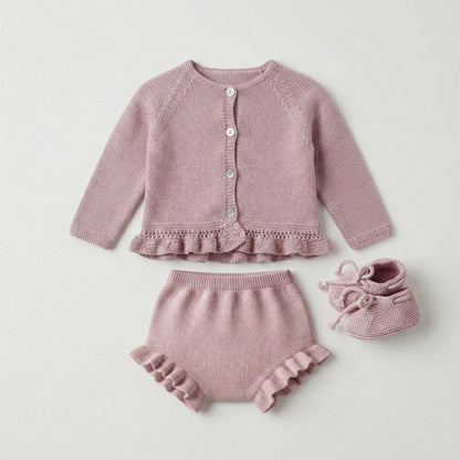 Conjunto perlé volantes rosa