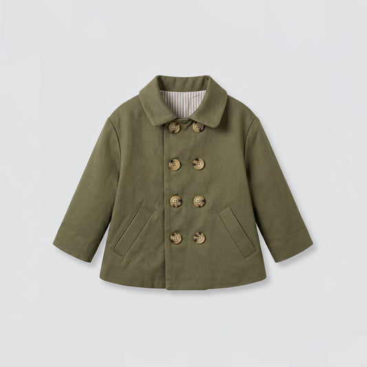 Gabardina corta doble botonadura caqui
